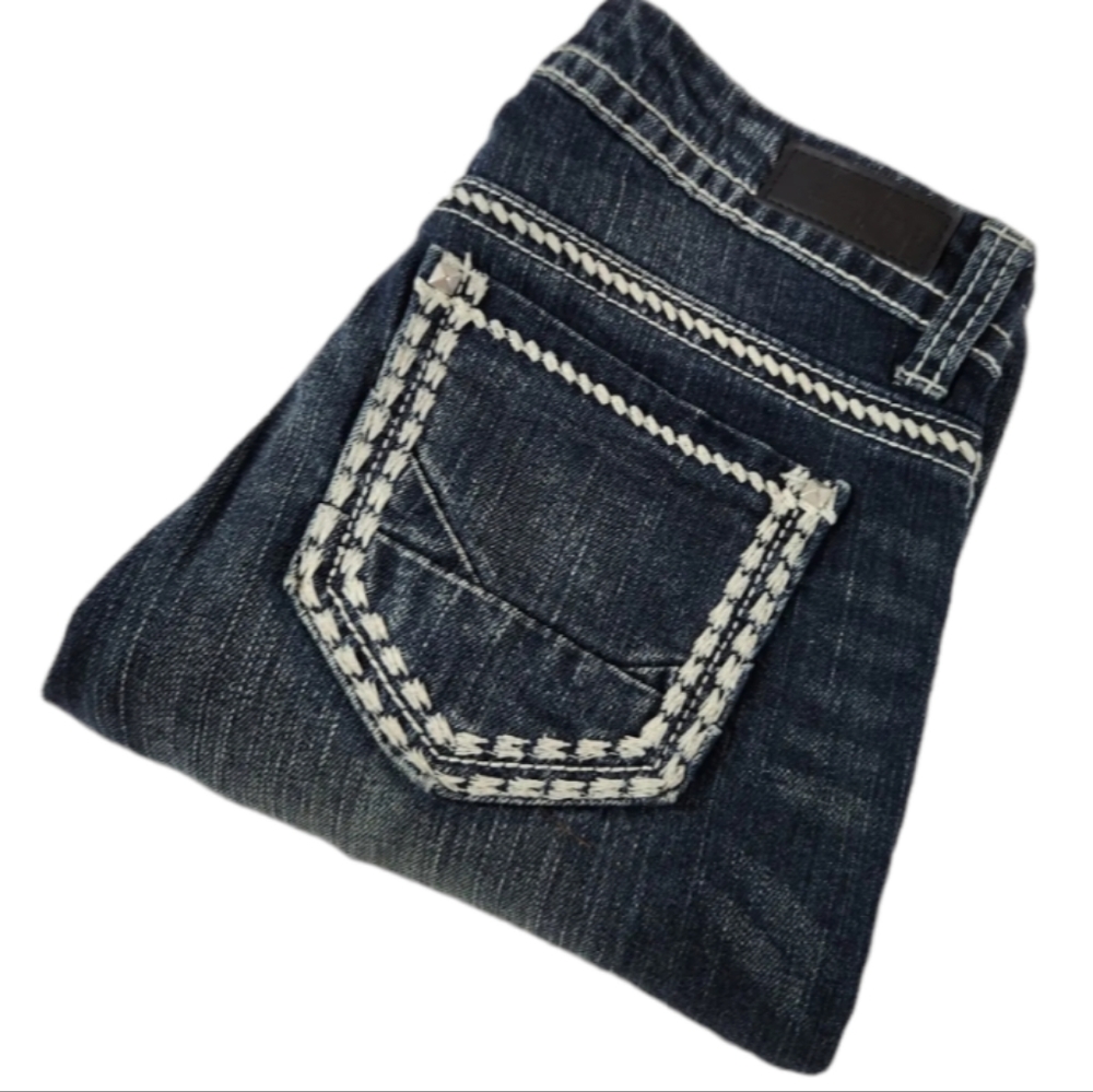 DAYTRIP Lynx Bootcut Womens 27L 30x32.5 Low Dark Wash Blue Flare Thick Stitch
